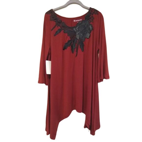 Roaman's Tops - Roaman's Tunic Womens Size 12 Rust Black Trim Sharkbite Trumpet Sleeves